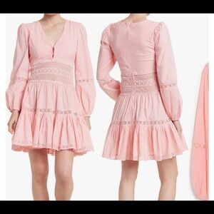 Area Stars Women's Pink Cotton Long Sleeve V-Neck Crochet Waist Dress Si…